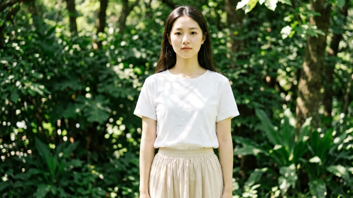 日本av校园青春系列作品封面，清新自然光线下女演员在户外绿植环境中的出镜画面